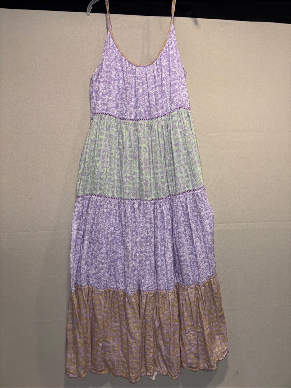 Roller Rabbit Lavender, Light Green & Tan Tiered Maxi Dress